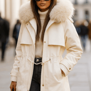Parka blanco roto con pelo
