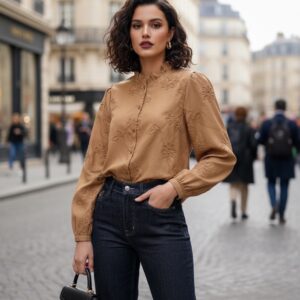 Camisa camel bordados