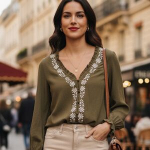 camisa verde pico bordados