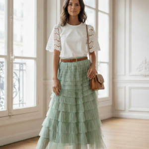 Falda verde volantes tul