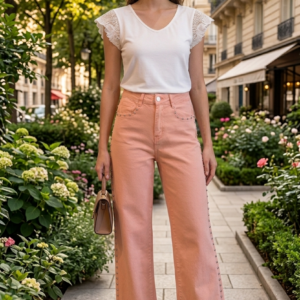 Pantalón rosa de tachuelas