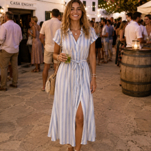 Vestido azul de rayas