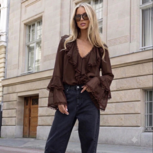 Camisa de volantes marron
